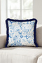 Elegant Spring Pattern Fringe Pillowcase with Floral Design - Botanical Bohemian Navy Blue Tassel Throw Pillow Cover