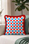 Retro Plaid Geometric Square Pattern Fringed Pillowcase - Mosaic Blue Burgundy Tassel Throw Pillow Cover