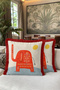 Ethnic Fringed Pillowcase with Elephant Motif - Exotic Figured Cream Red Burgundy Tassel Throw Pillow Cover