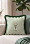 Daisy Floral Plaid Fringed Pillowcase - Spring Themed Green Cream Black Tassel Throw Pillow Cover - 4