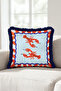 Sea Lobster Marine Fringed Pillowcase - Coastal Blue Orange Navy Blue Tasseled Throw Pillow Cover