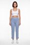 Women's Indigo Summer High-Waisted Pants with Embroidered Cuffs and Pockets 42-48