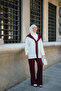 Women's Shoulder Scarf Detailed Suit Set in Burgundy - 4