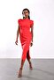 Linen Textured Dress with Red Gold Accessories - 2