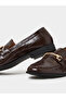 Brown Croc Textured Bit Loafers - 3