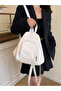 White Solid Zip Closure Backpack - 6