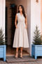 Ecru Color V-Neck Italian Linen Dress with Rope Detail at the Waist and Pockets - 4