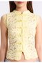 Women's Yellow Stand Collar Lace Chinese Button Bohemian Vest Crop Blouse Zero Sleeve Slim Fit Bustier - 3