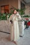 Beige Collared Ruffled Chiffon Dress - 2
