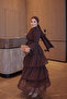 Brown Polka Dot Layered Chiffon Dress - 2