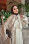 Beige Collared Ruffled Chiffon Dress - 3