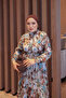 Blue Half-Buttoned Layered Dress with Elastic Sleeves - 3