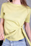 Women's Crew Neck Short Sleeve Blouse with Side Tie Detail - 2