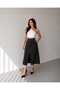 Linen Skirt with Pockets, Front Slit Detail, Double Buttons - 2