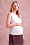 Maternity White 100% Cotton Crew Neck Short Ruffle Sleeve Blouse Sky - 5