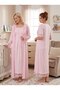 New Season Pink Special Lace Detailed 100% Cotton Design with Breastfeeding Feature Maternity Dressing Gown Nightgown Set - 8