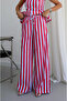 Blue-Red Striped Blouse Pants Set - 30460 - 5