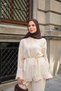 Women's Floral Embroidered Hidden Button Detail Shirt Linen Suit Cream - 3