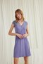 Lilac Lace Buttoned Nightgown, Women's Short-Sleeved Viscose Robe Sleepwear, V-Neck Guipure Nightgown, One-Piece Stylish Lilac Home Wear - 2