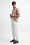 White Linen Look Elastic Waist Trousers - 3