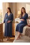 New Season Indigo Ribbed Design with Breastfeeding Feature, Short Sleeve, 100% Cotton Maternity Pajamas Nightgown Set of 2 - 3