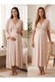 New Season Beige Piping Design with Breastfeeding Feature Short Sleeve 100% Cotton Maternity Nightgown Set of 2