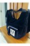 Navy Blue Velvet Fabric Bag with Dalmatian Dog Figure Embroidered Bag - 2