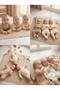 100% Cotton Natural Earth Tones and Teddy Bear Patterned 3-Piece Baby Romper Set - 3