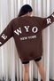Women's Oversize Sweatshirt Wyo Ny Printed Brown – Crew Neck, 3 Thread Rastering - 2