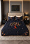 Golden Four Seasons Quilted Double Duvet Cover Set with 6-Piece Fitted Sheets