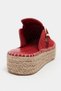 Maren Red Suede Leather Laser Perforated Buckle Detail Straw Sole Women's Espadrille Slippers - 8