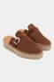 Maren Tan Suede Leather Laser Perforated Buckle Detail Straw Sole Women's Espadrille Slippers - 4