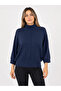 Women's Navy Blue Knitwear High-Neck Blouse