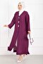 Gold Buttoned Lace-Up Long Kimono Plum
