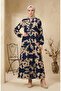 Viscose Fabric Patterned Hijab Dress 4123-05 Navy Blue
