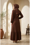 Bubble Fabric Necklace Detailed Belted Hijab Dress 0575-07 Brown - 5