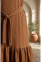 Bubble Fabric Necklace Detailed Belted Hijab Dress 0575-08 Tan - 4