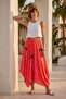 Pink-Orange Shawl Patterned Pocketed Allover Printed Elastic Waist Viscose Asymmetrical Woven Skirt 90 65 - 5