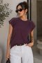 Women's Plum Cotton Modal Crew Neck T-Shirt - Short Sleeve Blouse with Accessory Detail - 3
