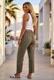 Mink Pocketed Star Appliqued Elastic Waist Elastic Leg Linen Look Woven Trousers 97 68 - 6