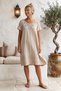 Beige Lace Collar Short Sleeve Lined Skirt Embroidered Casual Cotton Woven Dress 102 55 - 7