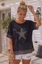 Black Pool Collar Short Sleeve Sequined Sleeves and Hem with Mesh Detail Star Appliqué Woven Blouse 63 68 - 4