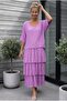 Italian Lilac Pool Collar Short Sleeve Lined Layered Silk Woven Dress 130 60 - 3