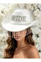 Bride Written White Cowboy Hat with Stones – Crystal Tassels for Bachelorette, Wedding, and Party a - 4