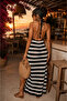Long Black and White Striped Pareo Bikini Top Beach Dress - 2