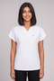 Women's V-Neck Batwing Short Sleeve Single Top White Stretchy Lycra Belinda Fabric Doctor and Nurse Uniform