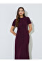 Burgundy Short Sleeves A-Line Maxi Dress - 3