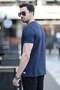Men's Crew Neck Ribbed Cotton T-Shirt Navy Blue - 4