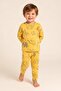 Boy's Cotton Crew Neck Animal Figures Printed Long Sleeve Pajama Set 9657 Yellow Yellow