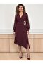Double Crepe Fabric Chiffon Sleeves Double Breasted Collar Belted Evening Dress Burgundy 36-42 25263 - 4